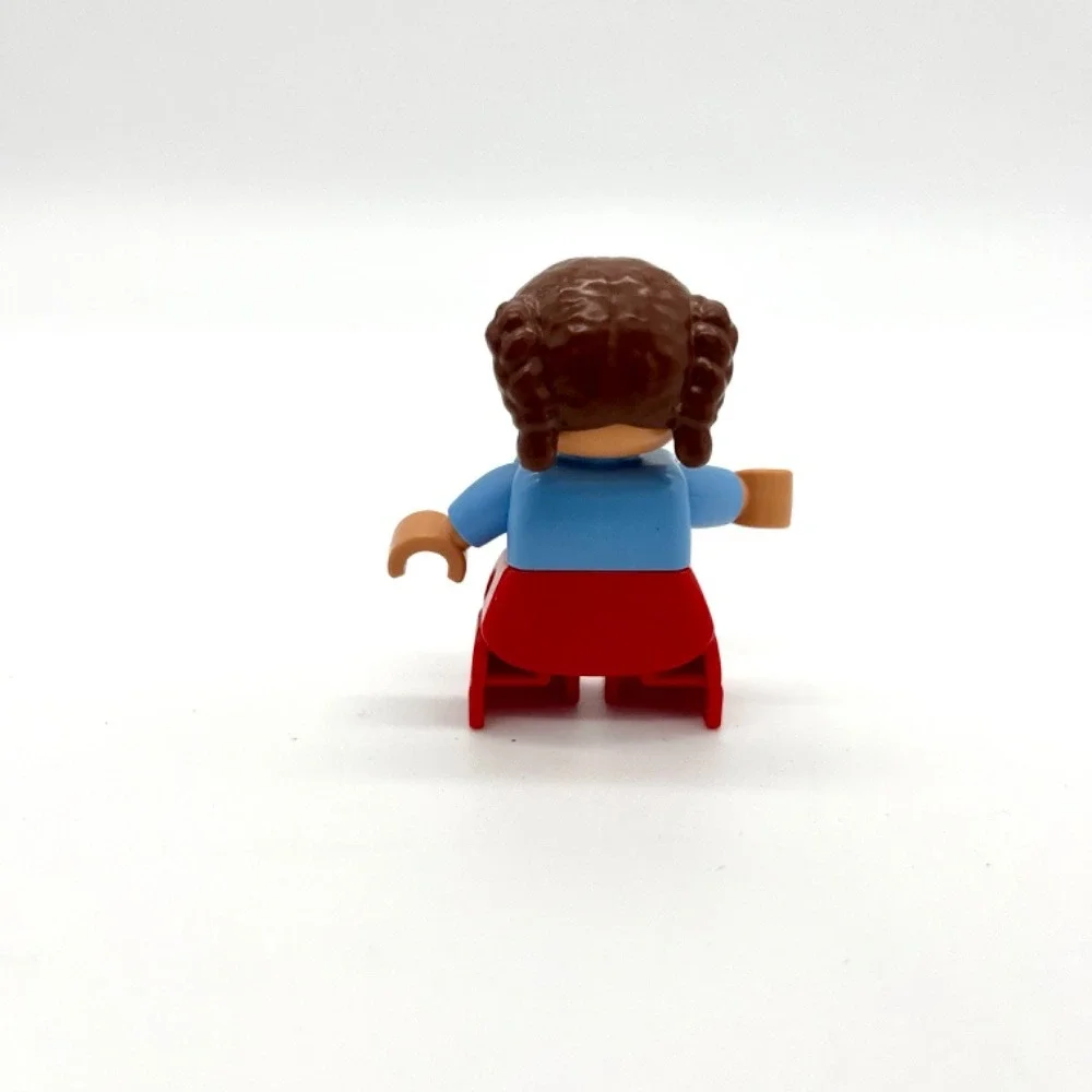 LEGO‎ DUPLO Figure Girl Red Pants Blue Top Brown Hair Toy Doll